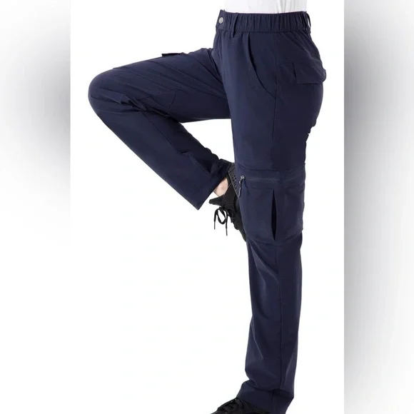 Rdruko Womens Hiking Trousers Elasticated Waist Lightweight Quick Dry Stretchy Outdoor Pants For Camping Walking Trekking Navy Blue L - View #2